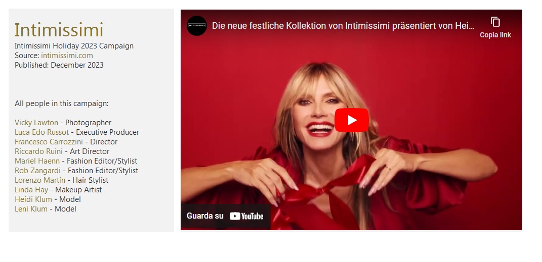 Intimissimi Campagna Pubblicitaria Italia and Usa
